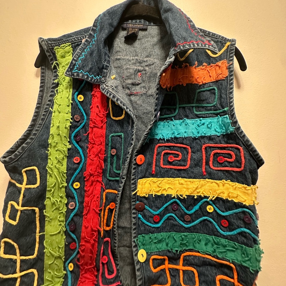 Vibrant Multicolor Denim Vest - Picture 6 of 9
